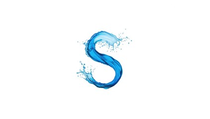 Water splash in blue creating the letter S on a plain white backdrop, ideal for layout design
