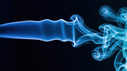 Abstract Blue Smoke: Symmetrical turquoise and bright blue smoke swirls on black background for artistic creative design