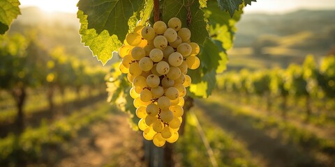 Close-up of Sauvignon blanc grapes in a vineyard, grape ripening process during harvest season