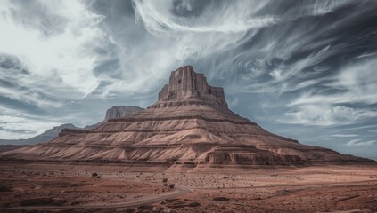 Arid mountain landscape under cloudy sky, highlighting erosion and natural weather patterns