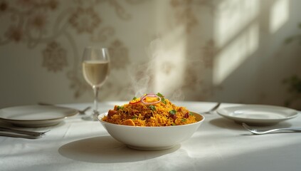 Chicken biryani with spices and rice, bold flavors, World Food Day
