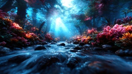 A stunning underwater view showcasing a vibrant coral reef illuminated by sunlight filtering through the water, highlighting a rich diversity of marine life and natural beauty.