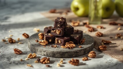 Cubes of dark artisan chocolate, highlighting artisanal craftsmanship for gourmet displays