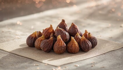 Set of dried figs on a fabric mat, highlighting food processing and storage methods