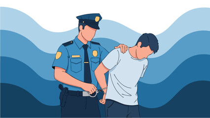 Police Officer Arresting a Suspect with Handcuffs.