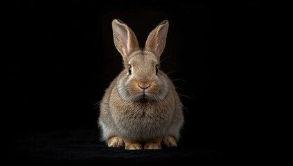 Fototapeta premium Close-up of a rabbit's face with detailed eyes and soft fur, pet mammal on a dark backdrop, Easter theme