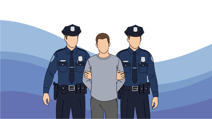 Two police officers escorting a suspect.