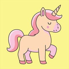 A charming cartoon unicorn illustration on a yellow background