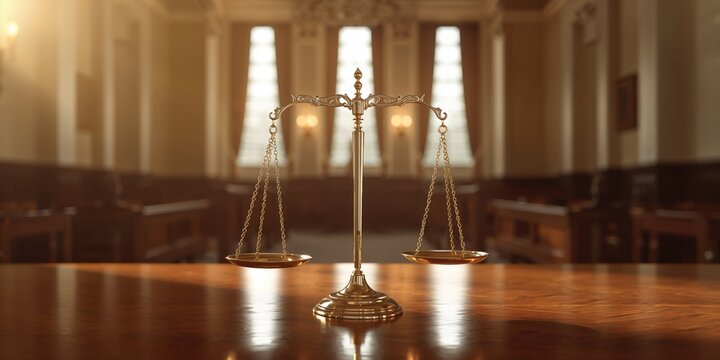 Justice scales in a legal setting representing human rights, focusing on fairness and law, International Human Rights Day - Powered by Adobe