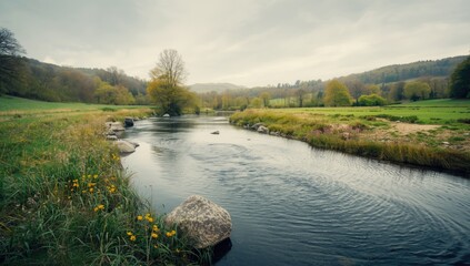 River Gaur habitat in Perthshire Scotland during spring, emphasizing seasonal environmental conditions