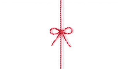 Red twine rope tied in a bow for packaging, festive wrapping, Christmas, seasonal craft