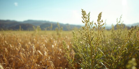 Cumin seeds in an agricultural setting, dried plants ready for processing, highlighting spice production and plant maturity
