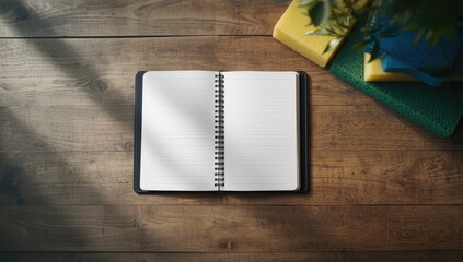 Notepad with cleaning sponges for home cleaning tips, emphasizing cleaning efficiency