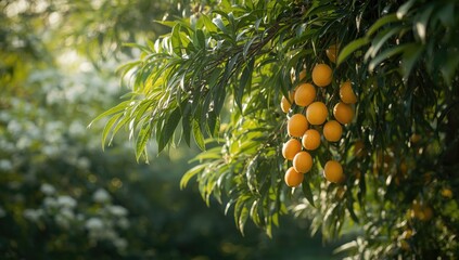 Loquat tree with ripe fruit, highlighting fruit development