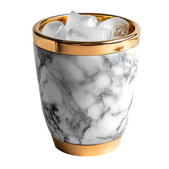 Marble ice bucket with gold rim isolated on transparent background