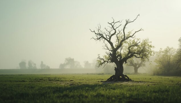 Decayed fruit tree in rural landscape used for land preservation, Earth Day