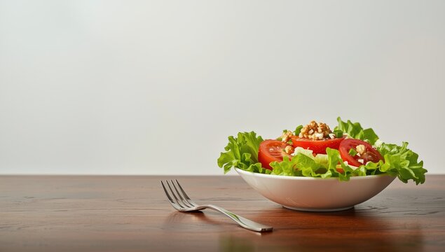 Fresh tomato and lettuce salad with walnuts, designed as a wholesome snack option