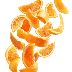 Orange slices and peel swirl isolated on transparent background