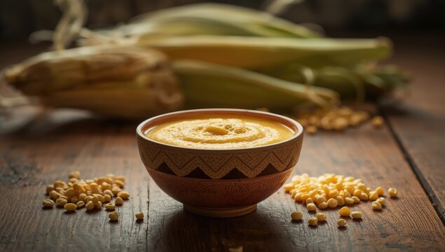 Maize chicheme in a serving bowl, highlighting a nutritious, fiber-rich drink