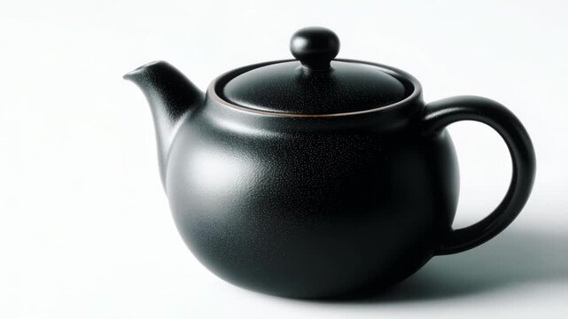 Rotating Black Japanese Teapot in Minimal Isometric View