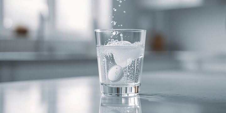 Effervescent antacid tablet in water, a remedy for acid indigestion, releases carbon dioxide, Earth Day
