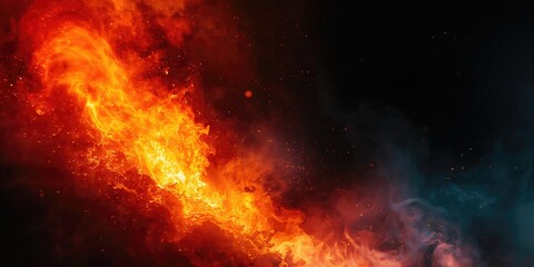 Fiery inferno scene featuring shimmering flames, smoke, and explosive fireballs, suitable for special effects backdrop