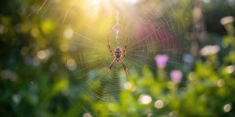 Close-up of a spider among garden plants, highlighting natural insect regulation, Earth Day