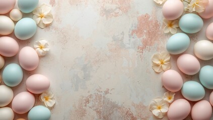 Colorful pastel Easter eggs background suitable for spring greeting card design, seasonal theme