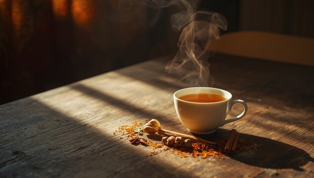 Aromatic masala tea infused with spices, highlighting traditional beverage preparation for cultural display