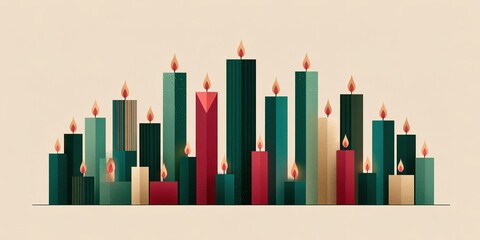 Obraz premium Colorful candles in various heights are arranged on a light background for decoration and celebration in a festive setting