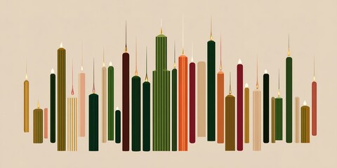 Obraz premium Collection of different colored candles arranged in a creative pattern on a light background