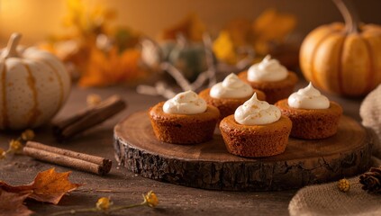 Fototapeta premium Small pumpkin pie cookies serving as festive baked treats suitable for wedding or event settings