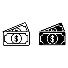 Money Cash Icon Thin Line and Glyph Silhouette Vector