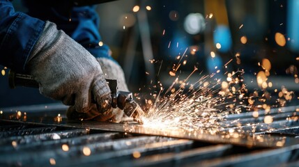 Medium shot of technician visually inspecting metal casting surface for defects under bright workshop lighting