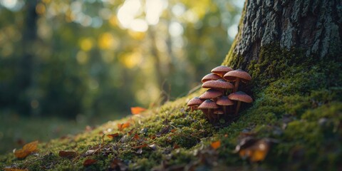 Wild mushrooms emerging from bushes, emphasizing foraging and ecological roles