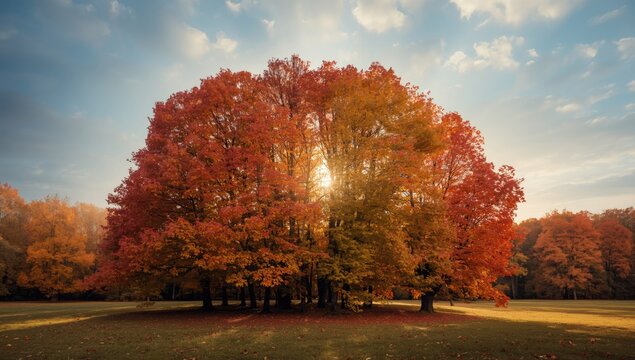 Colorful autumn foliage on forest trees during fall, emphasizing seasonal transition