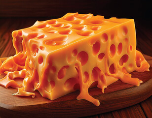 Generative AI Illustration of Melting Processed Cheese Block with Creamy Texture