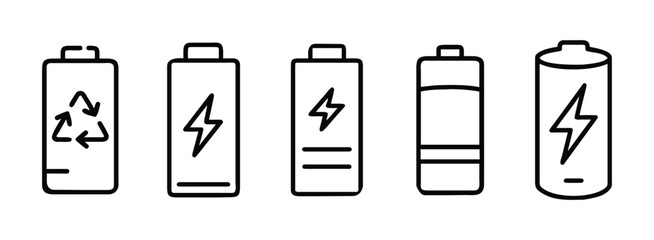 Battery icons showing different charge levels on transparent background