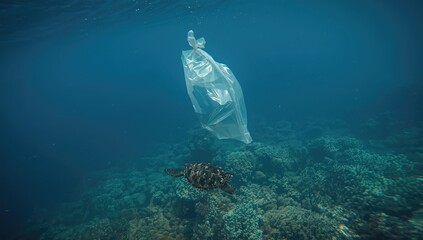 Plastic debris drifting above coral reef raises concerns about ocean health, World Oceans Day