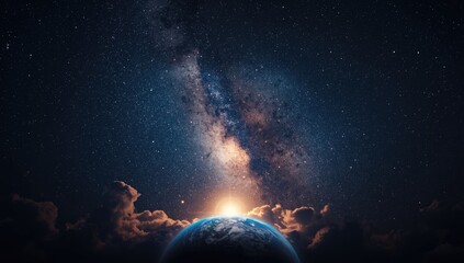 Stars and the Milky Way galaxy in a fictional space environment, highlighting celestial navigation