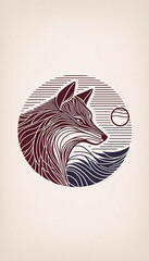 A stylized line art portrait of a fox, Ai generated image