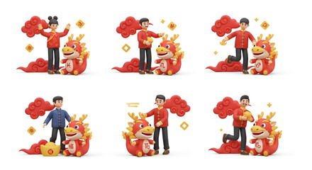 Fototapeta premium Energetic Man with Flaming Aura in Dynamic Poses, Creative Fantasy Illustration