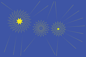 The image features a vibrant display of fireworks set against a Majorelle blue background with star illustration Christmas vector celebration image. 