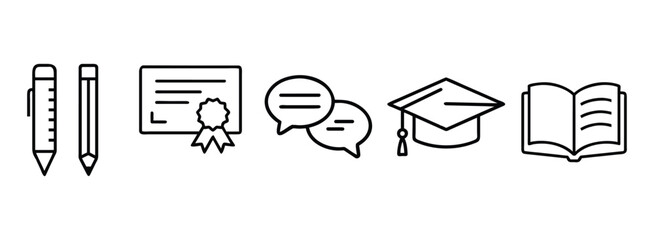 Set of education icons including pencil and certificate