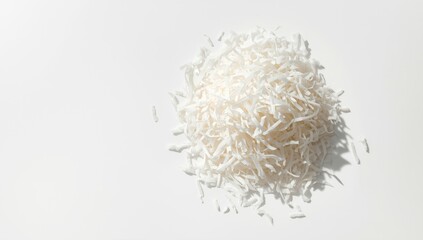 White background with shredded coconut, ideal for recipe layout and culinary presentation