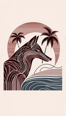 A stylized line art portrait of a fox, Ai generated image