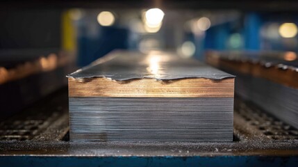 Closeup of composite metal sheets being layered to demonstrate enhanced strength and flexibility for industrial applications.