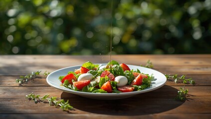 Fresh summer vegetable and fruit salad with strawberries and greens, designed for nutritious eating, Summer Food & Drink