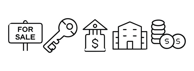 Real estate icons set with property and finance symbols