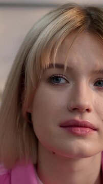 Pensive thoughtful Caucasian teenage girl woman thinking problem at home sitting couch looking away sad young female student indoors searching solution homeowner mortgage loan insurance trouble inside